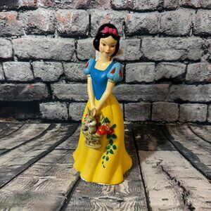 Vintage 1990's Disney Snow White Plastic 8" Piggy Bank with Rabbit\Floral Basket